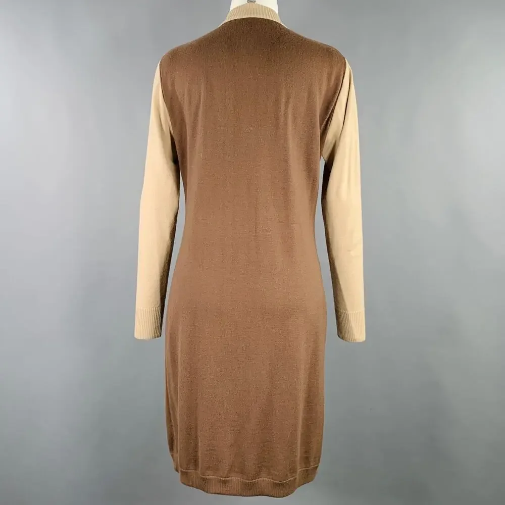 CELINE Size M Brown Beige Color Block 2 Pockets Cardigan